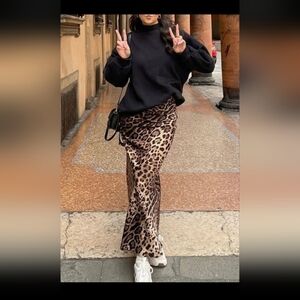 Leopard Print Satin Skirt